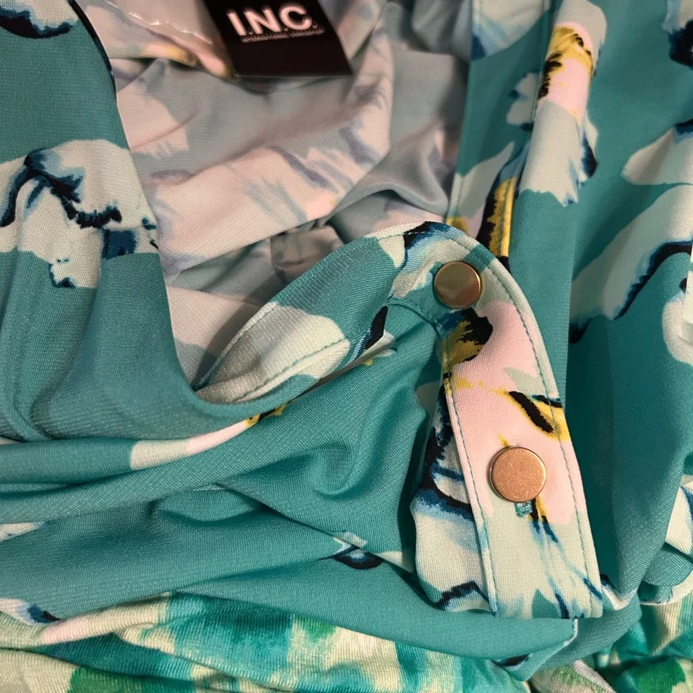 INC International Concepts Teal Floral Blouse NWT - Picture 3 of 4